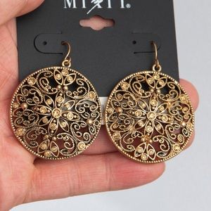Retro antique gold medallion filigree look drop earrings by Mixit